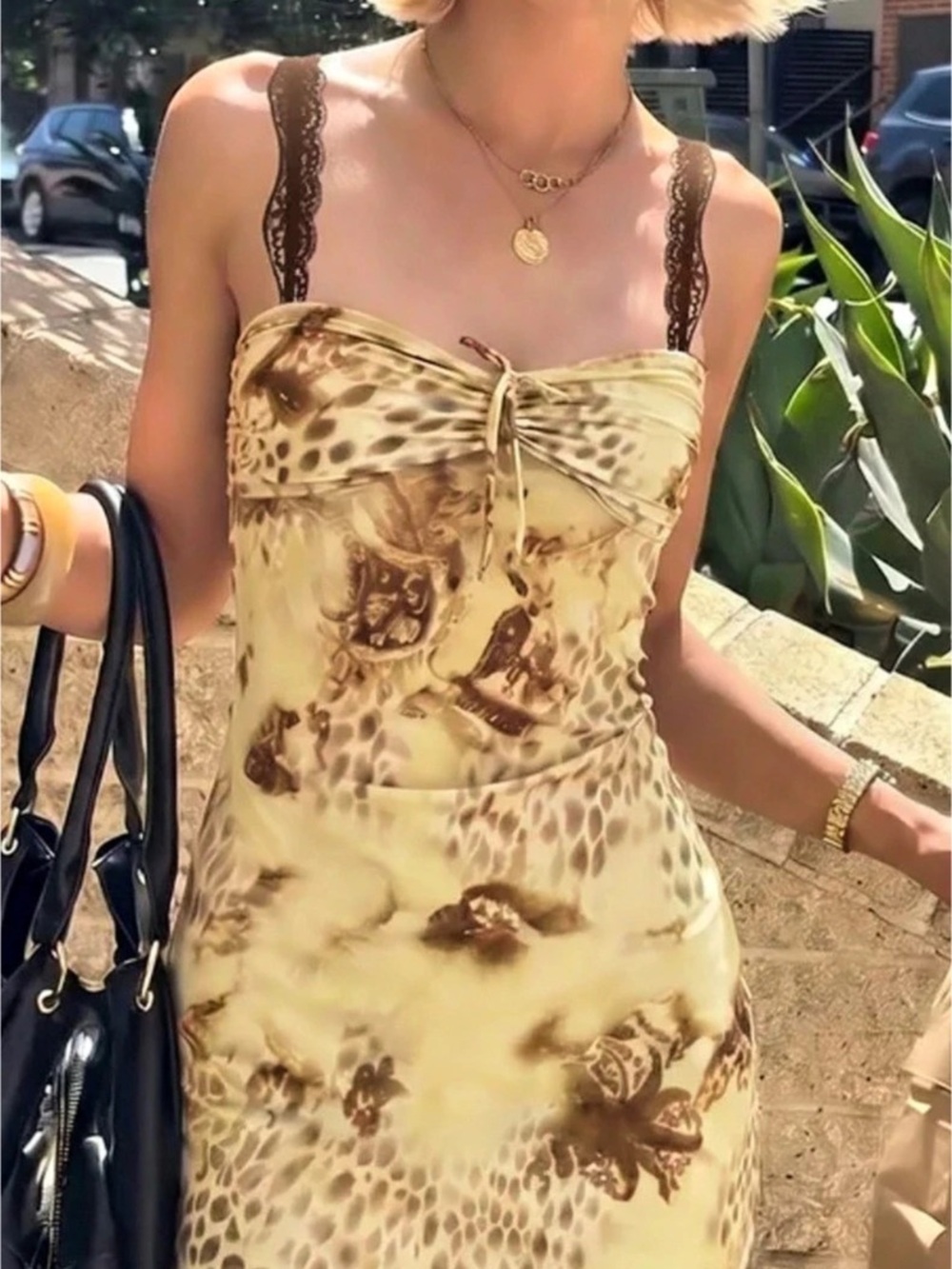 Urban outfitters Mini Dress Size Large animal print yellow and brown